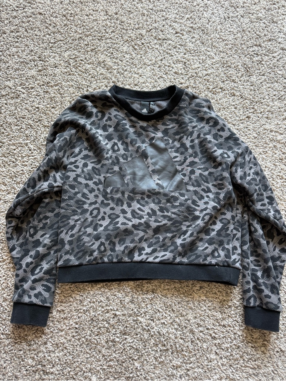 adidas Women's Gray Leopard Print Crewneck Pullover